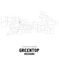 Greentop Missouri. US street map with black and white lines.