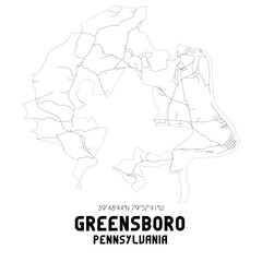 Greensboro Pennsylvania. US street map with black and white lines.