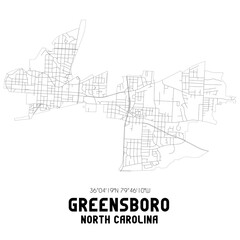 Greensboro North Carolina. US street map with black and white lines.