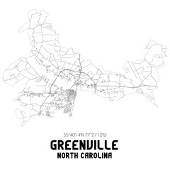 Fototapeta na wymiar Greenville North Carolina. US street map with black and white lines.