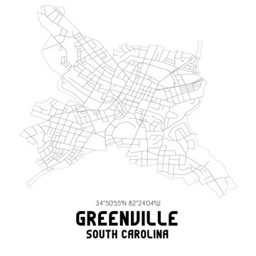 Greenville South Carolina. US street map with black and white lines.