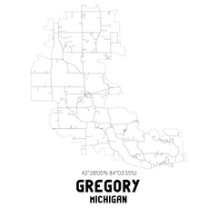 Fototapeta premium Gregory Michigan. US street map with black and white lines.