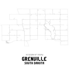 Grenville South Dakota. US street map with black and white lines.