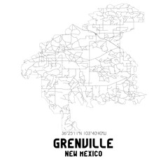 Grenville New Mexico. US street map with black and white lines.