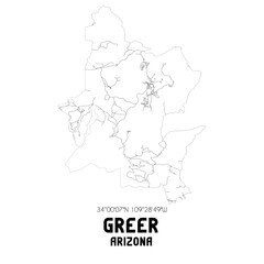 Greer Arizona. US street map with black and white lines.