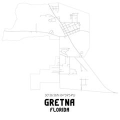 Gretna Florida. US street map with black and white lines.