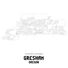 Gresham Oregon. US street map with black and white lines.