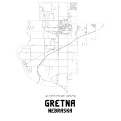 Gretna Nebraska. US street map with black and white lines.