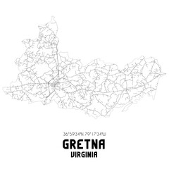 Gretna Virginia. US street map with black and white lines.