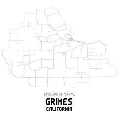 Grimes California. US street map with black and white lines.