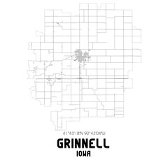 Grinnell Iowa. US street map with black and white lines.