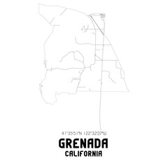 Grenada California. US street map with black and white lines.