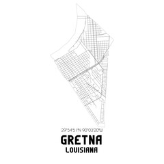 Gretna Louisiana. US street map with black and white lines.