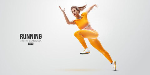 Fototapeta na wymiar Realistic silhouette of a running athlete on white background. Runner woman are running sprint or marathon. Vector illustration