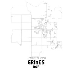 Grimes Iowa. US street map with black and white lines.