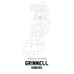 Grinnell Kansas. US street map with black and white lines.