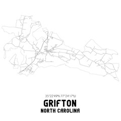 Grifton North Carolina. US street map with black and white lines.