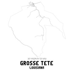 Grosse Tete Louisiana. US street map with black and white lines.