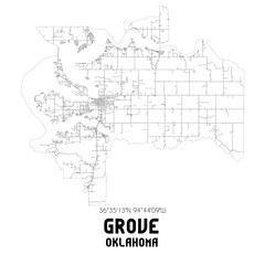 Grove Oklahoma. US street map with black and white lines.