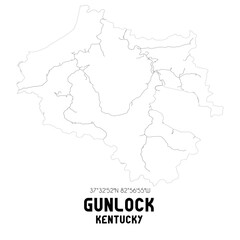 Gunlock Kentucky. US street map with black and white lines.