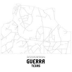 Guerra Texas. US street map with black and white lines.