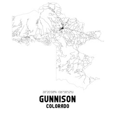 Gunnison Colorado. US street map with black and white lines.