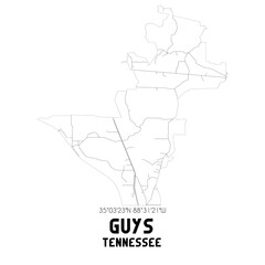 Guys Tennessee. US street map with black and white lines.