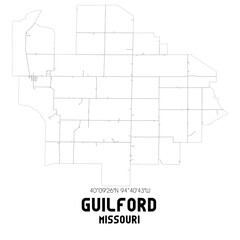 Guilford Missouri. US street map with black and white lines.