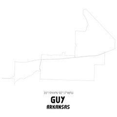 Guy Arkansas. US street map with black and white lines.
