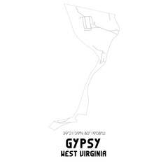 Gypsy West Virginia. US street map with black and white lines.