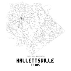 Hallettsville Texas. US street map with black and white lines.