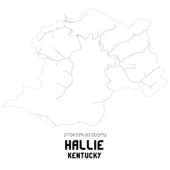 Hallie Kentucky. US street map with black and white lines.