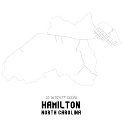 Hamilton North Carolina. US street map with black and white lines.