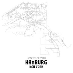 Hamburg New York. US street map with black and white lines.