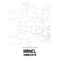 Hamel Minnesota. US street map with black and white lines.