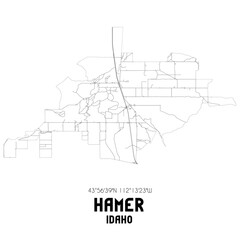 Hamer Idaho. US street map with black and white lines.