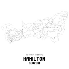 Hamilton Georgia. US street map with black and white lines.