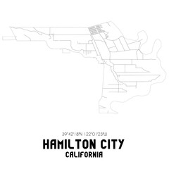 Hamilton City California. US street map with black and white lines.