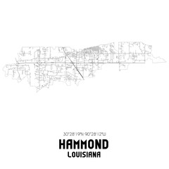 Hammond Louisiana. US street map with black and white lines.