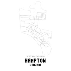 Hampton Virginia. US street map with black and white lines.