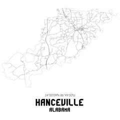 Hanceville Alabama. US street map with black and white lines.