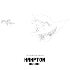 Hampton Virginia. US street map with black and white lines.