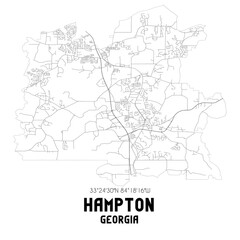 Hampton Georgia. US street map with black and white lines.