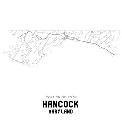 Hancock Maryland. US street map with black and white lines.