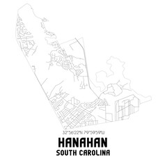 Hanahan South Carolina. US street map with black and white lines.