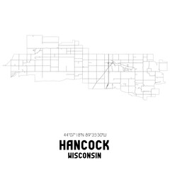 Hancock Wisconsin. US street map with black and white lines.