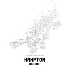 Hampton Virginia. US street map with black and white lines.