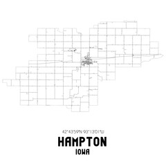 Hampton Iowa. US street map with black and white lines.