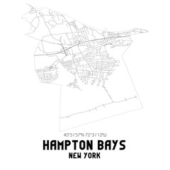 Hampton Bays New York. US street map with black and white lines.