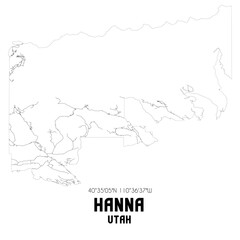 Hanna Utah. US street map with black and white lines.